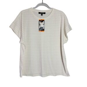 ELLEN TRACY Womens Cream Top‎ Plus Size XXL Metallic Striped Knit T Shirt